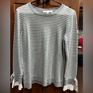 Loft women’s medium sweater 
Gray and white stripe with knit cuffs